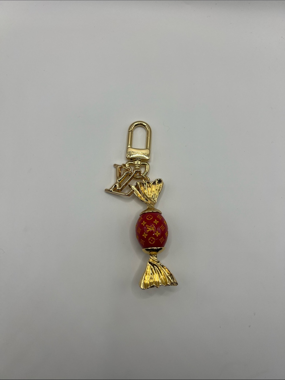 1448. Red & Gold Monogram Candy Charm Key Holder or Bag Chain.